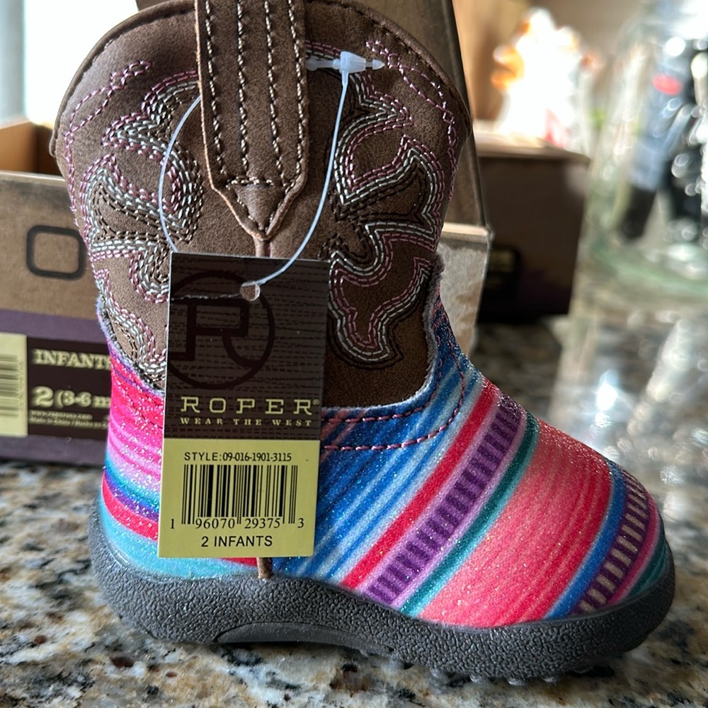 Cowbabies Glitter Serape- pink size 2